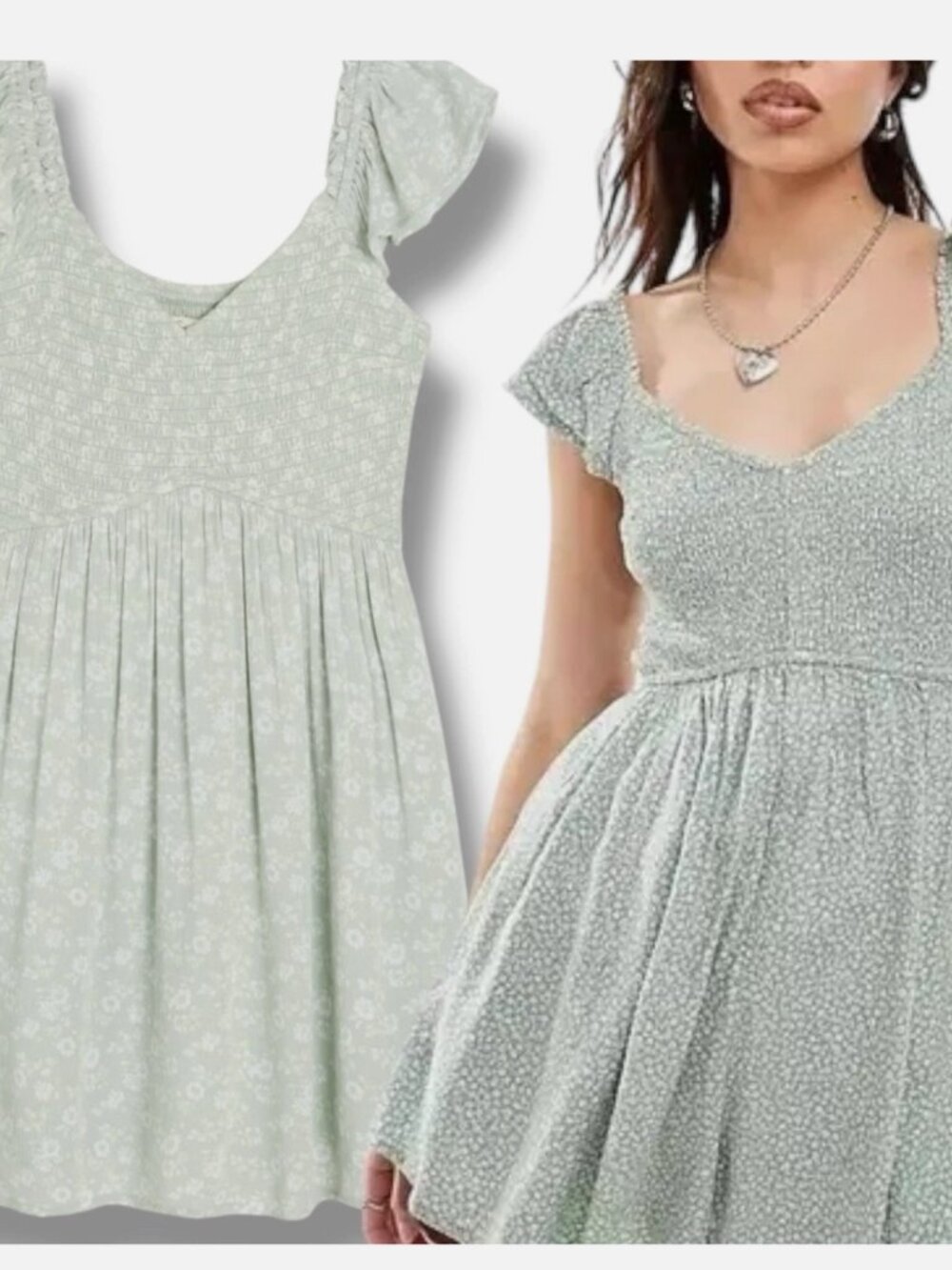 Hollister Flutter Sleeve Built-In Shorts Dress Green Size M